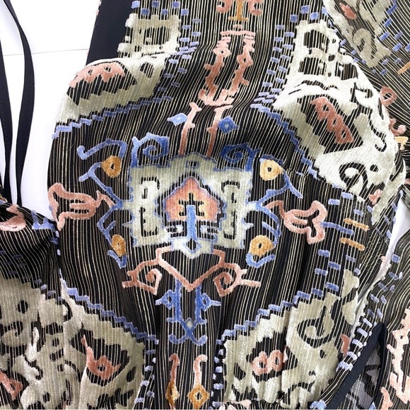 TOPSHOP Floral Velvet 70s Style Front Slits Midi Dress in Gold New with Tag - Picture 9 of 12